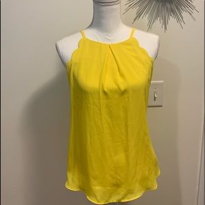 BCX Yellow Scalloped, Pleated, Halter Tank Top.